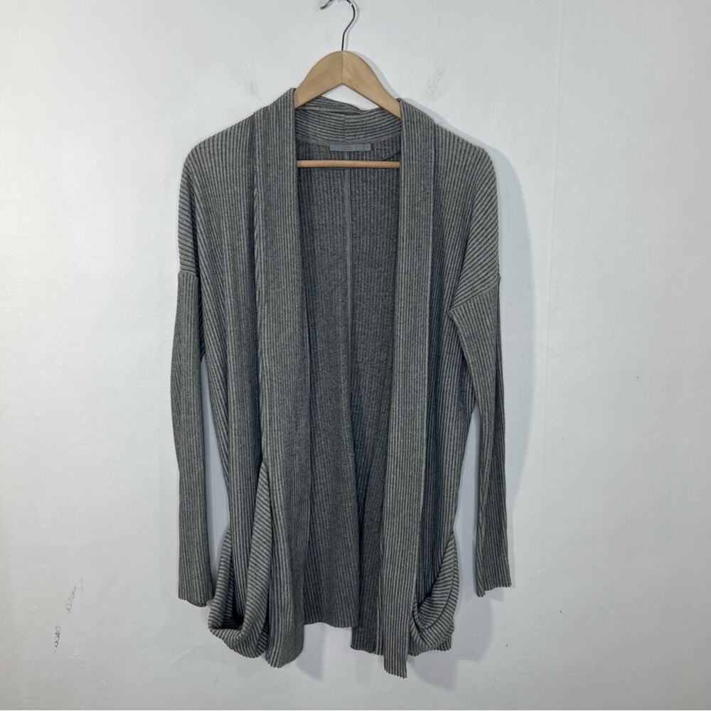 COS Gray Ribbed Open Front Pockets Cardigan Size Medium